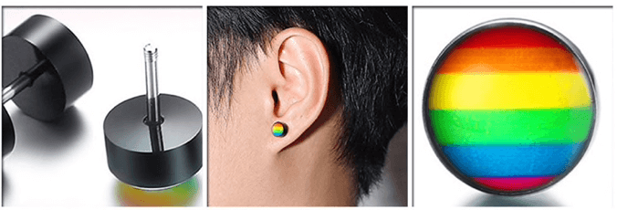 Ohrenstecker Rund mit Regenbogen Vor- und Rückseite