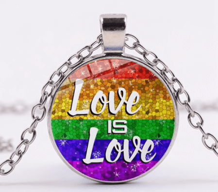 Collier arc-en-ciel avec pendentif rond Love Is Love