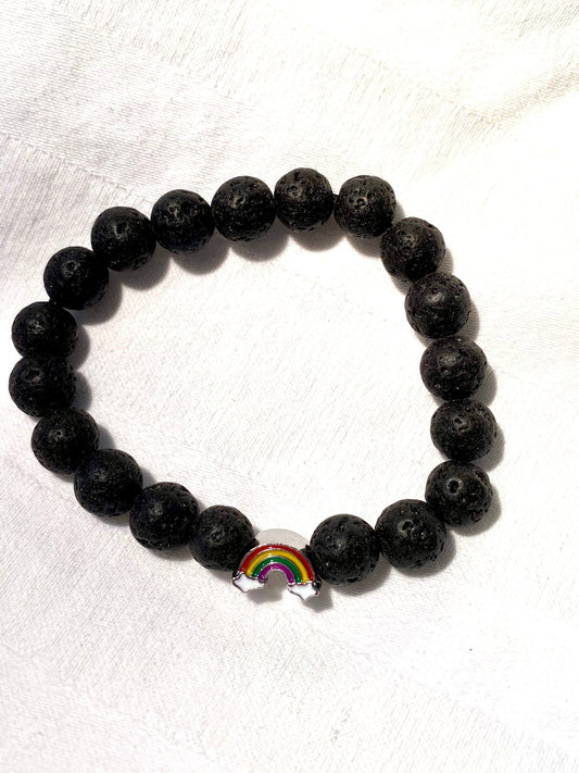 Bracelet en pierre noire avec arc-en-ciel