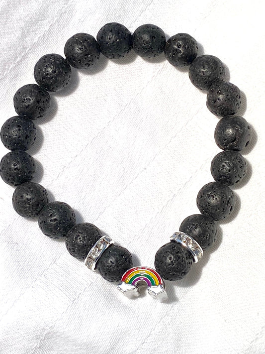 Bracelet en pierre noire avec insert en strass supplémentaire arc-en-ciel