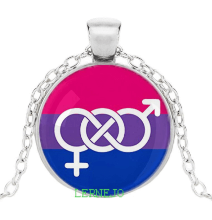 Collier arc-en-ciel avec pendentif rond signes bisexuels et de genre
