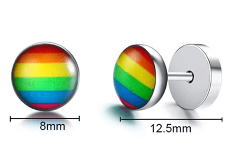 Clous d'oreilles ronds avec devant arc-en-ciel