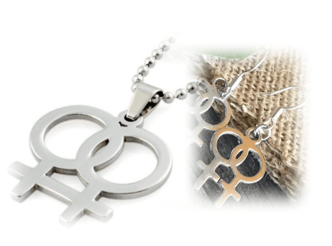 Collier boucles d'oreilles ou collier avec boucles d'oreilles symbole de genre féminin