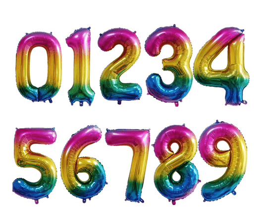 Ballon aluminium couleur arc-en-ciel numéro 0 - 9