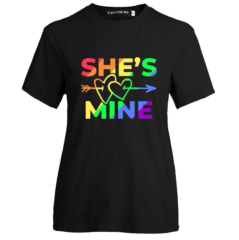 Schwarzes Kurzarm-T-Shirt She's mine und I'm hers
