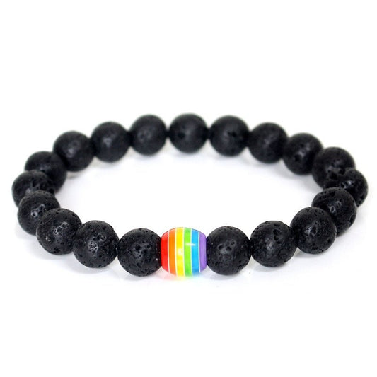 Bracelet en pierre noire avec pierre arc-en-ciel