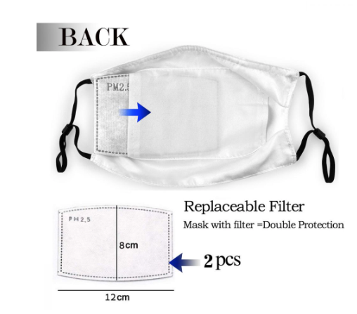 Masque buccal noir avec coeur arc-en-ciel avec tampon filtrant rectangulaire