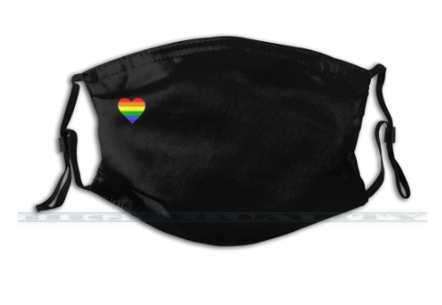 Masque buccal noir avec coeur arc-en-ciel avec tampon filtrant rectangulaire