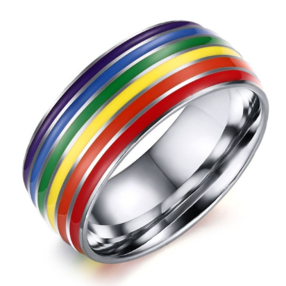 Silberner Ring Mit Regenbogenstreifen Rundum