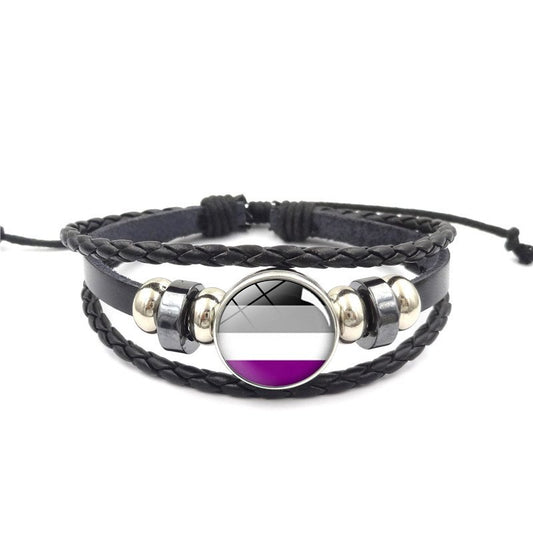 Bracelet En Cuir Avec Bouton Amovible Asexuel