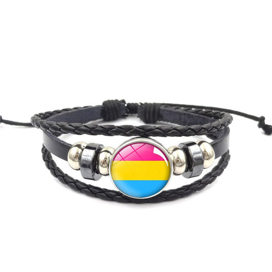 Bracelet En Cuir Avec Bouton Amovible Pansexuel