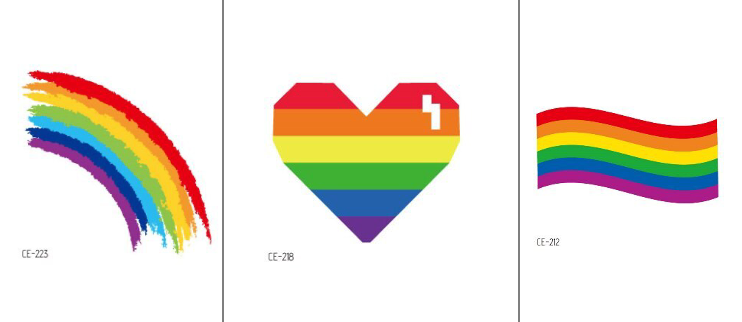 Coole temporäre Tattoos In drei verschiedenen Regenbogen Sujets