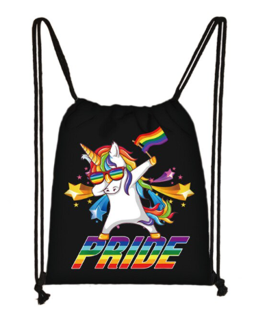 Sac à dos noir à cordon Fierté Licorne