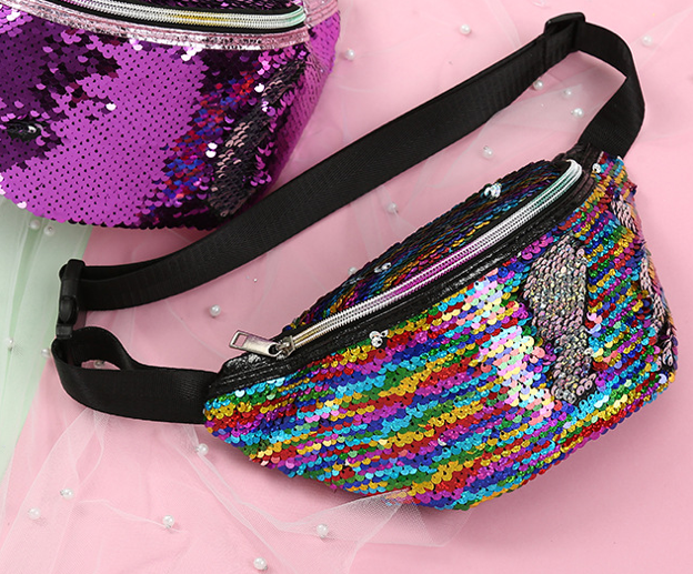 Magnifique sac banane à paillettes arc-en-ciel