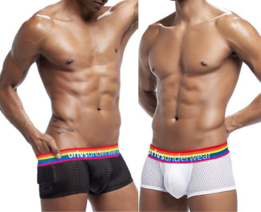 Pantalon en filet sexy avec ceinture arc-en-ciel en blanc ou noir