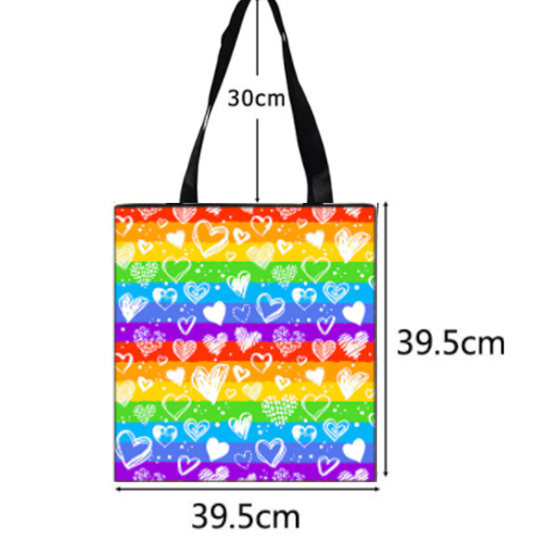 Sac arc-en-ciel à rayures arc-en-ciel et cœurs sages