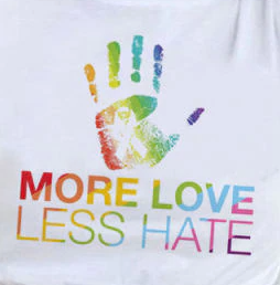 T-shirt manches courtes blanc, plus d'amour, moins de haine