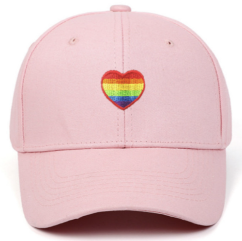 Baseball cap in pink with embroidered rainbow heart