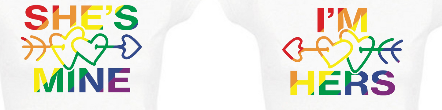 T-Shirt Kurzarm V-Neck in Weiss - She's Mine - I'm Hers