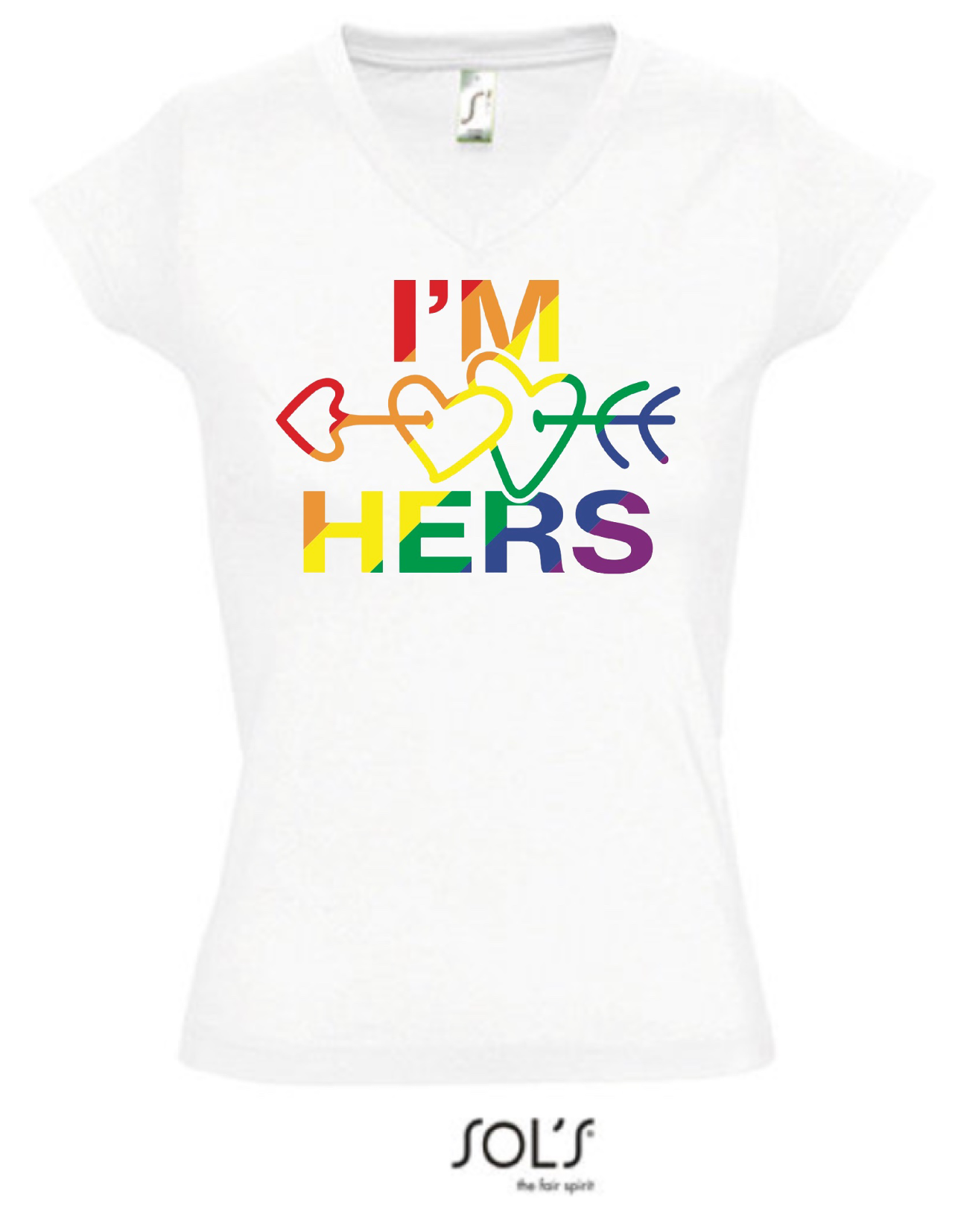 T-Shirt Kurzarm V-Neck in Weiss - She's Mine - I'm Hers