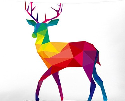 Kissenbezug weiss mit Elch in Regenbogenfarben