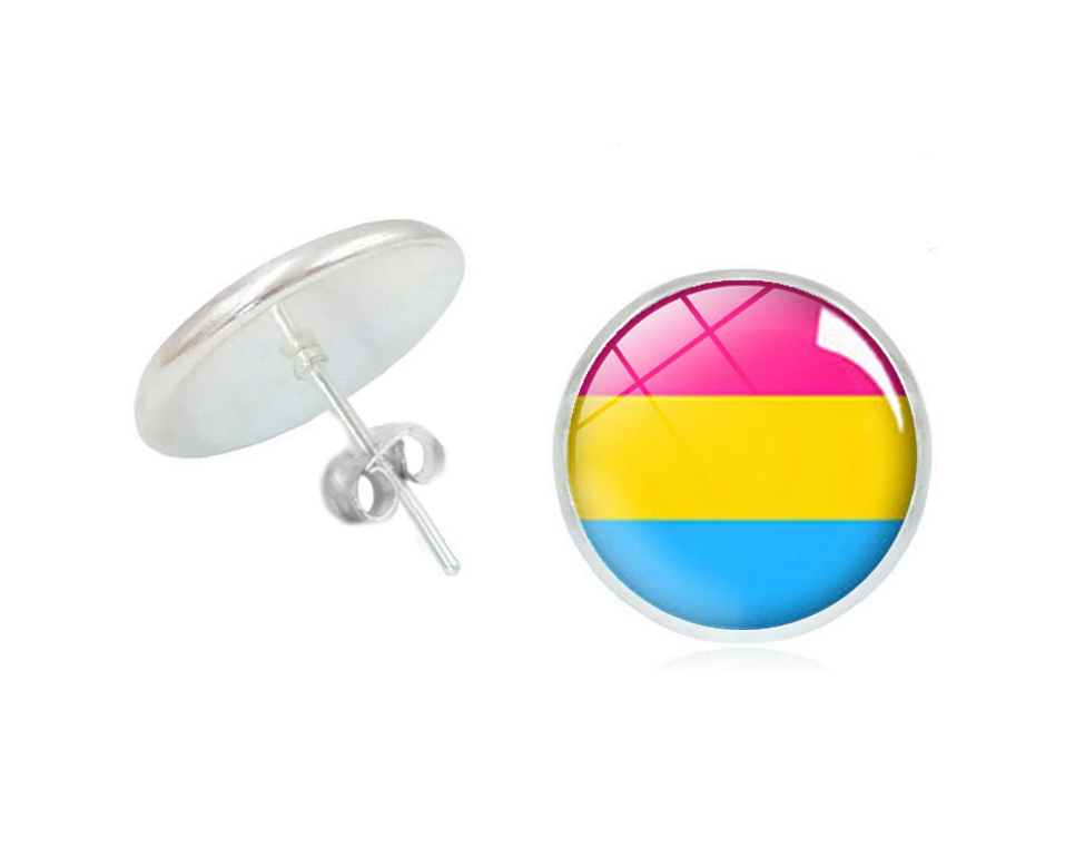 Clous d'oreilles arc-en-ciel ronds "Pansexual" (1 paire)