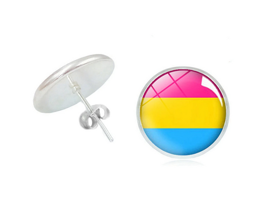 Clous d'oreilles arc-en-ciel ronds "Pansexual" (1 paire)