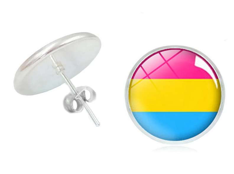 Clous d'oreilles arc-en-ciel ronds "Pansexual" (1 paire)