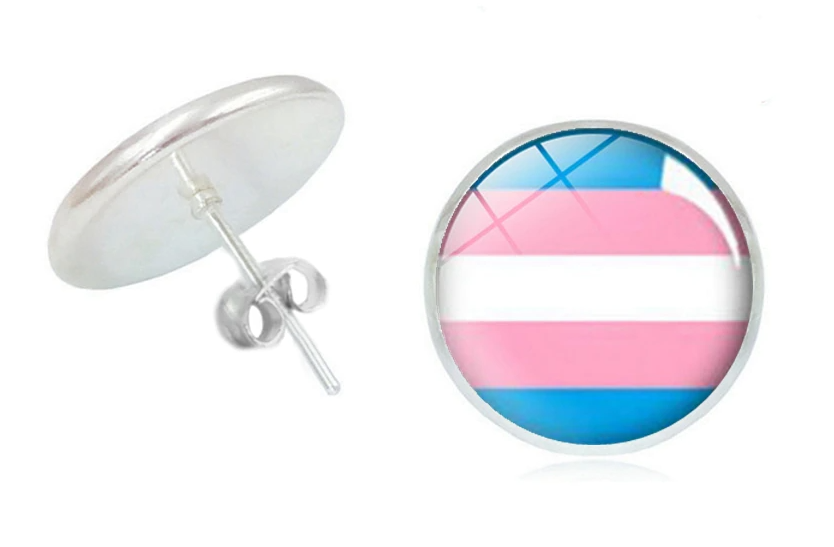 Rainbow stud earrings round "Transgender" (1 pair)