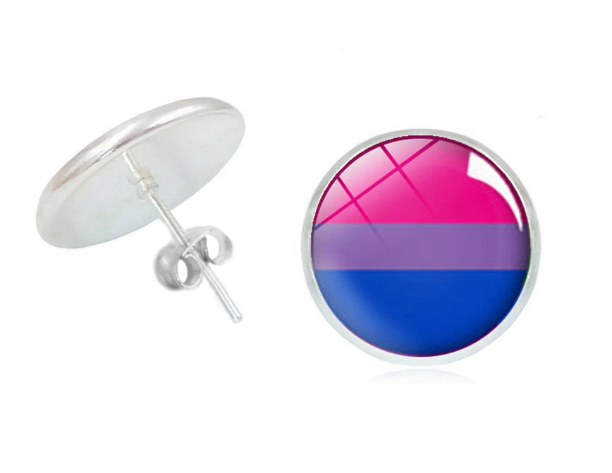 Clous d'oreilles arc-en-ciel ronds "Bisexuels" (1 paire)