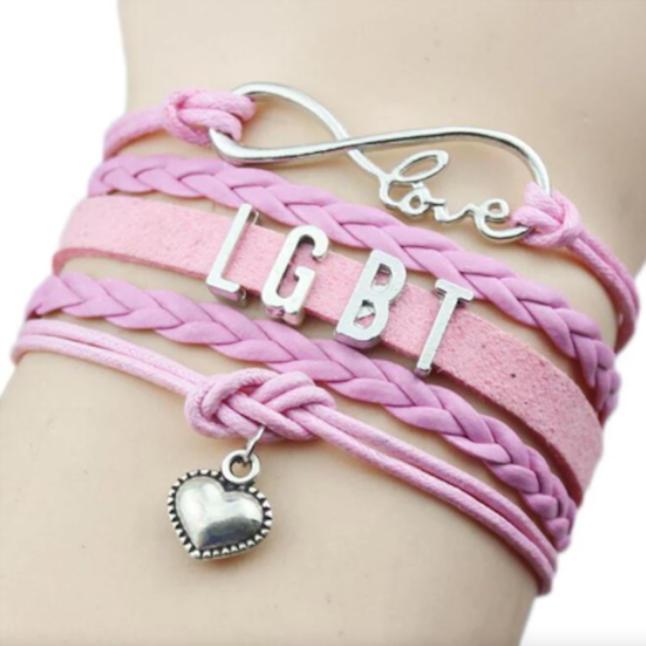 Verspieltes Lederarmband LGBT in rosa
