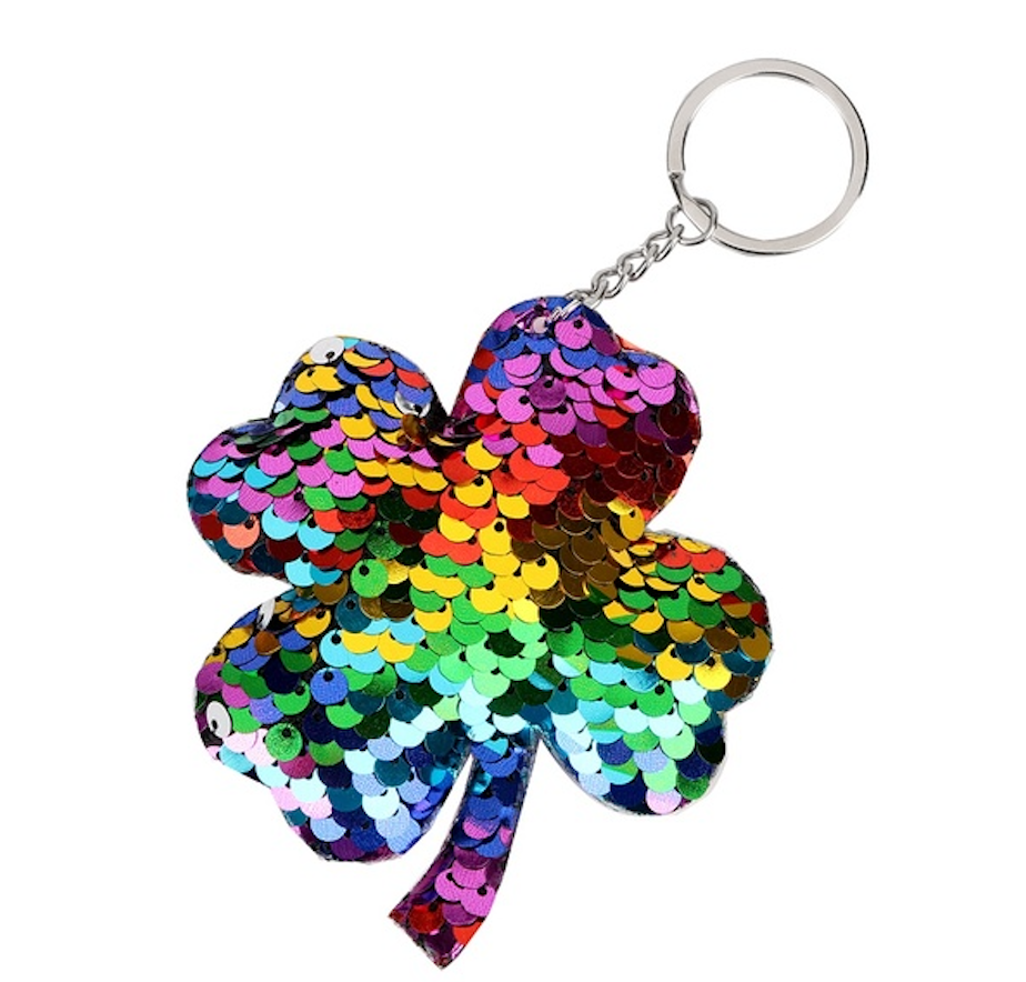 Trèfle à paillettes scintillantes - idéal comme pendentif de clé et de sac
