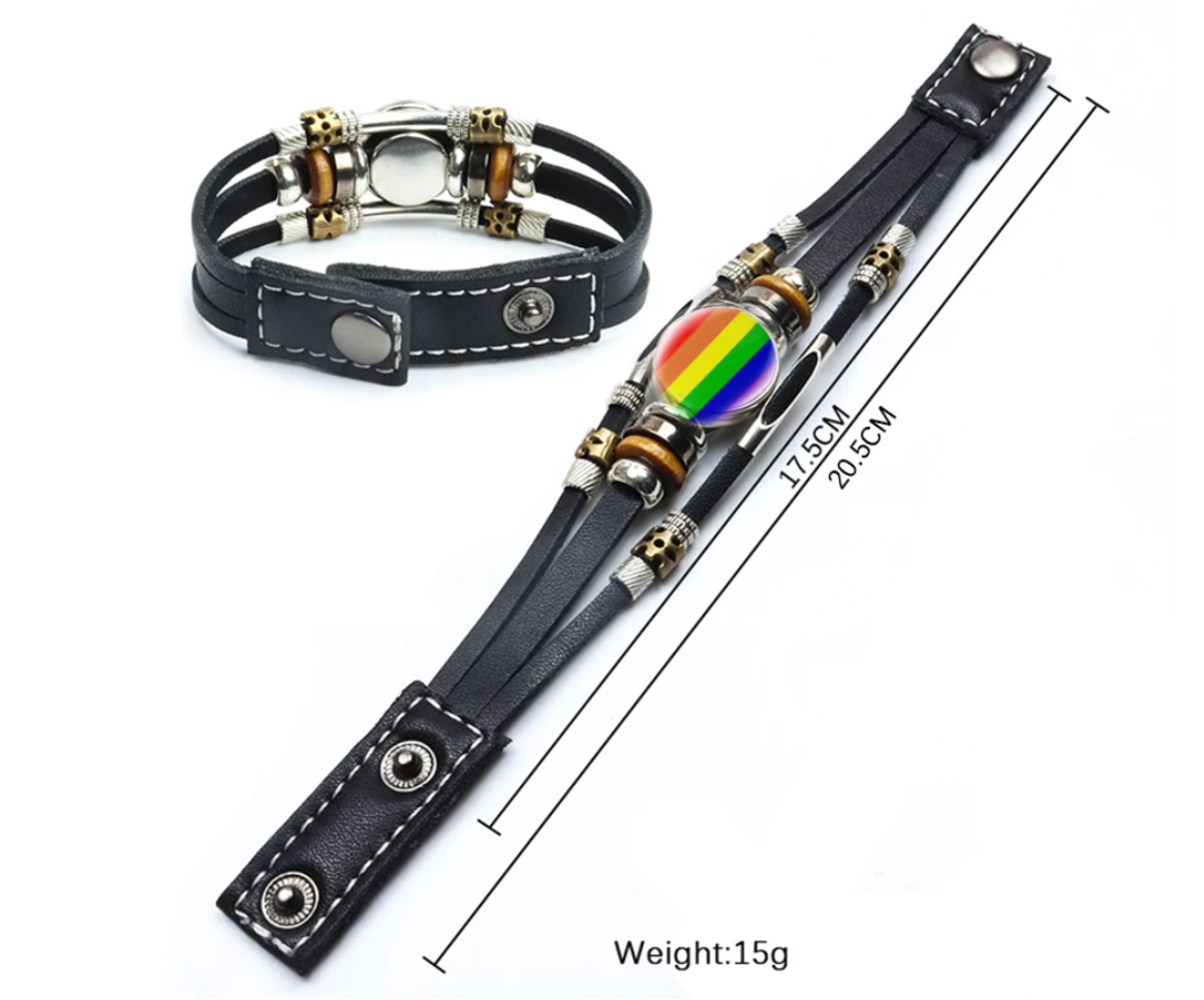 Bracelet en cuir arc-en-ciel