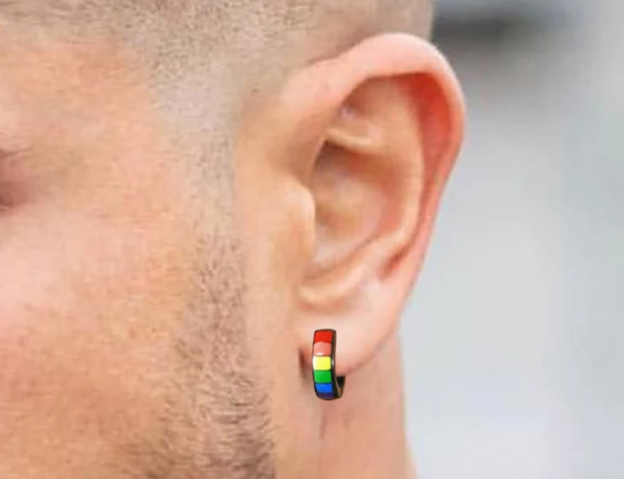 Boucle d'oreille noire au design arc-en-ciel