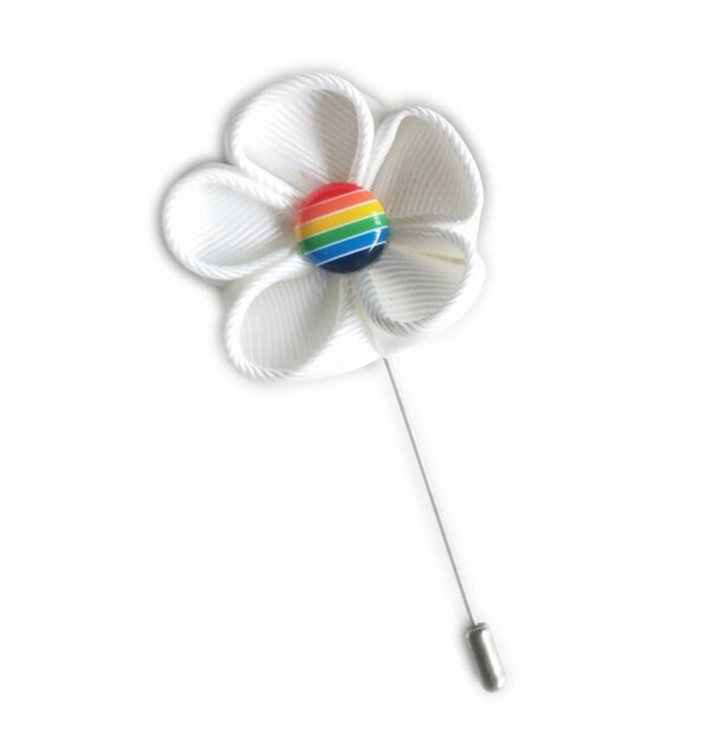 Anstecknadel in weiss mit Regenbogenmitte