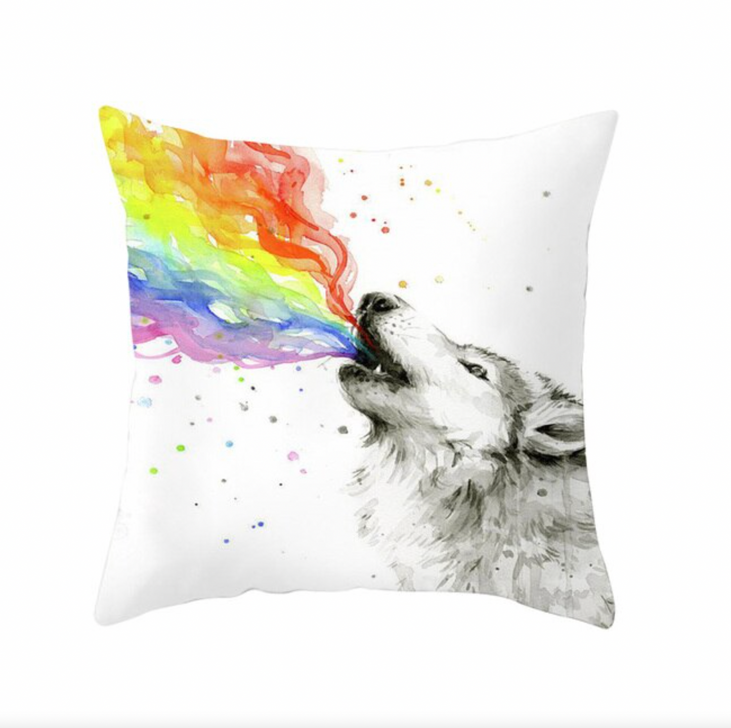 Pillowcase in white with rainbow wolf