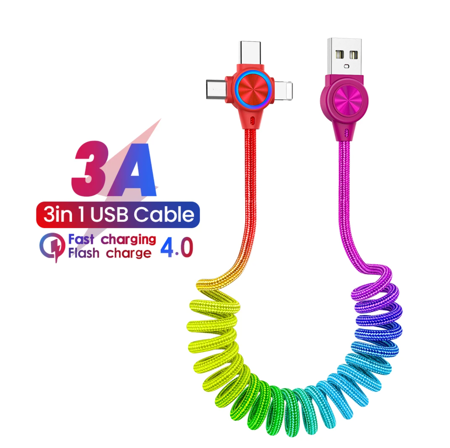 USB Ladekabel 3in1 im Regenbogen-Design
