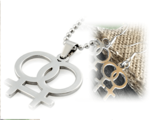 Collier boucles d'oreilles ou collier avec boucles d'oreilles symbole de genre féminin