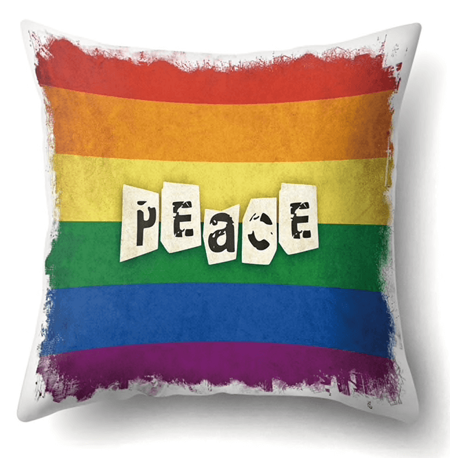 Housse de coussin couleurs arc-en-ciel horizontale avec inscription Peace