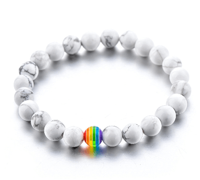 Stone Bracelet In White With Rainbow Stone