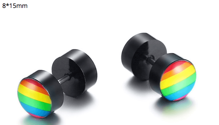 Ohrenstecker Rund mit Regenbogen Vor- und Rückseite