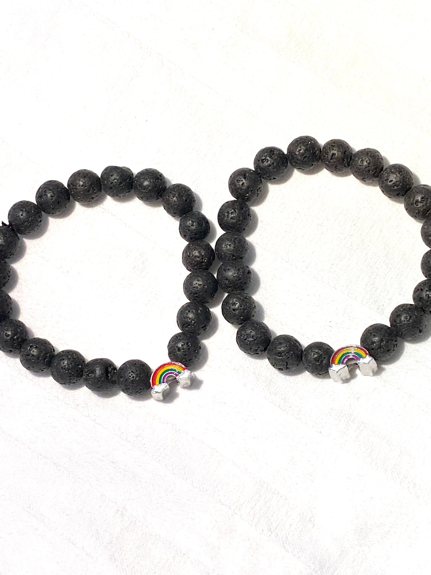 Stone Bracelet In Black With Rainbow