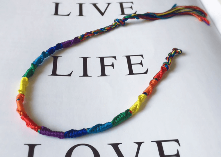 Finely knotted rainbow bracelet