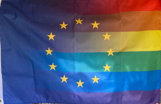 Rainbow flag EU with two eyelets on the left side in two different sizes