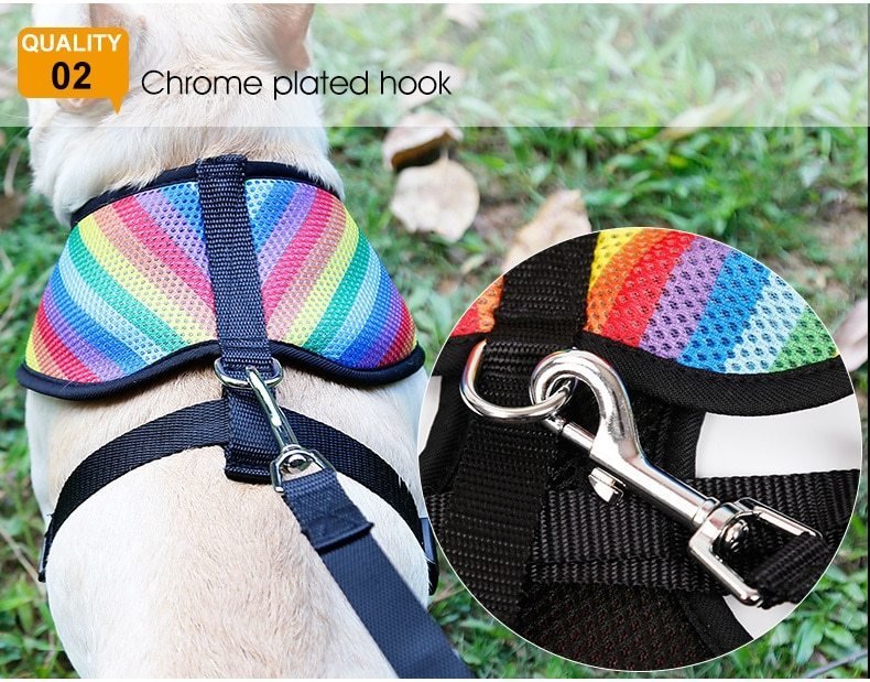 Harnais pour chien au look arc-en-ciel