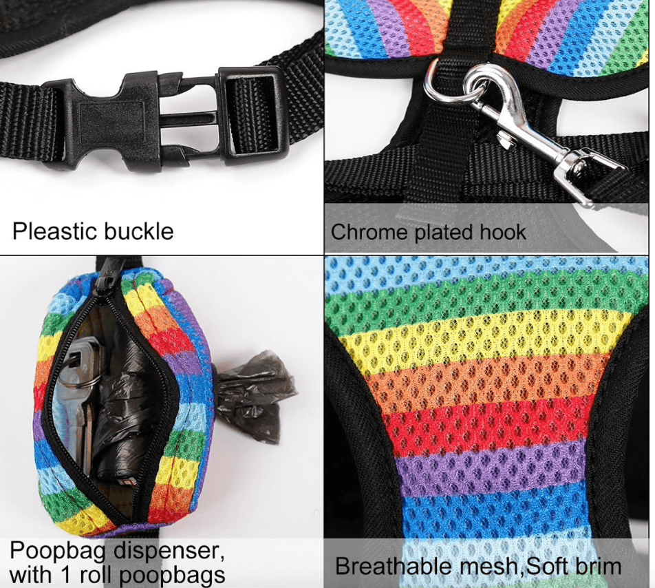 Harnais pour chien au look arc-en-ciel