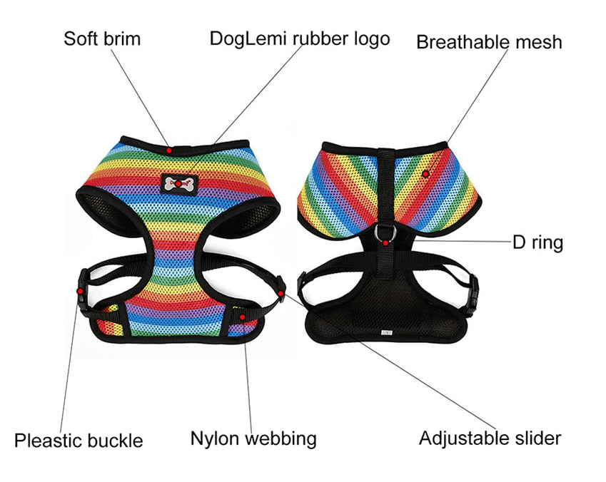 Harnais pour chien au look arc-en-ciel