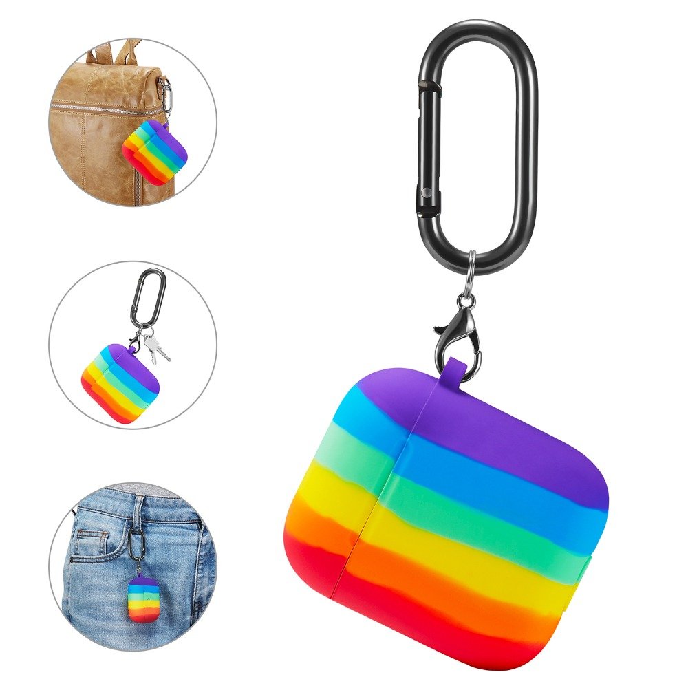Étui de protection pour Airpods au design arc-en-ciel avec petit mousqueton