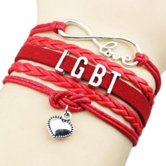 Verspieltes Lederarmband LGBT in rot