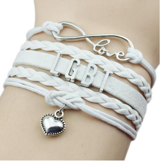 Verspieltes Lederarmband LGBT in weiss